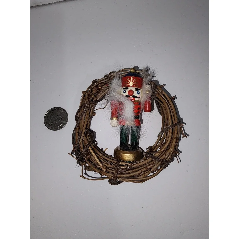 Small Grapevine Wreath with Nutcracker‎ inside Christmas Tree Ornament